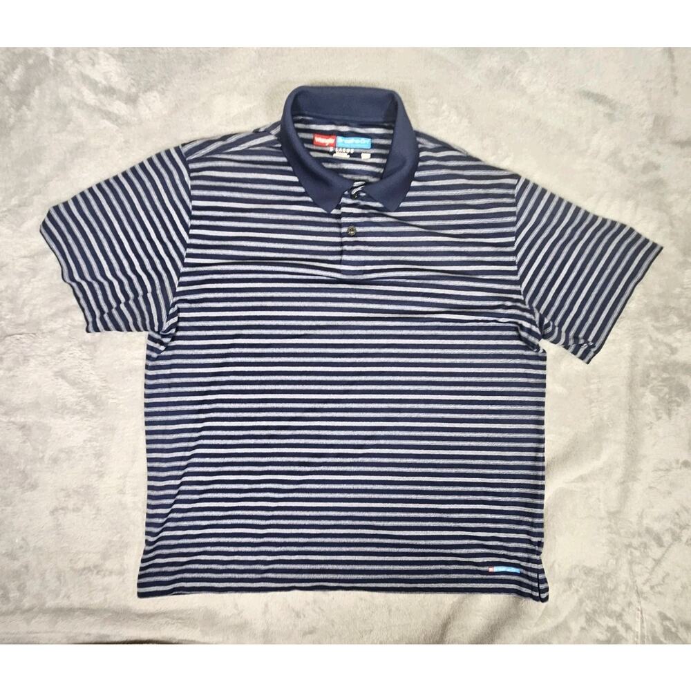 Wrangler Polo Shirt Mens XL Blue Gray Striped Breathe Dri Performance